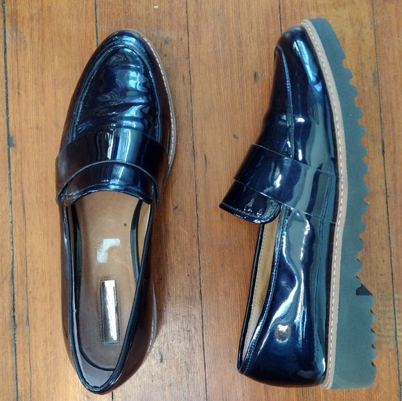 Halogen Nordstrom Patent Leather Navy Blue Slip On Loafer Women's 10 1/2